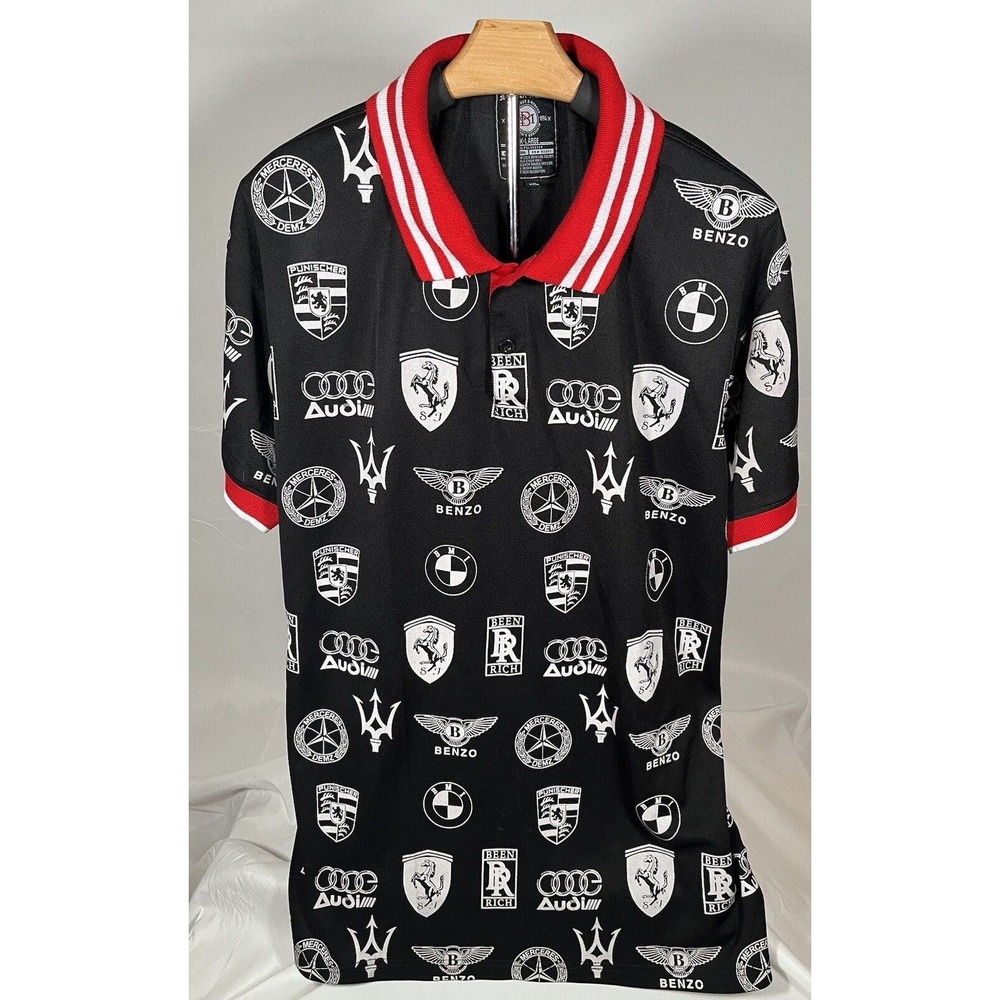 Bleaker And Mercer Men’s Black Red Racing Logo Polo Shirt Size 3XL